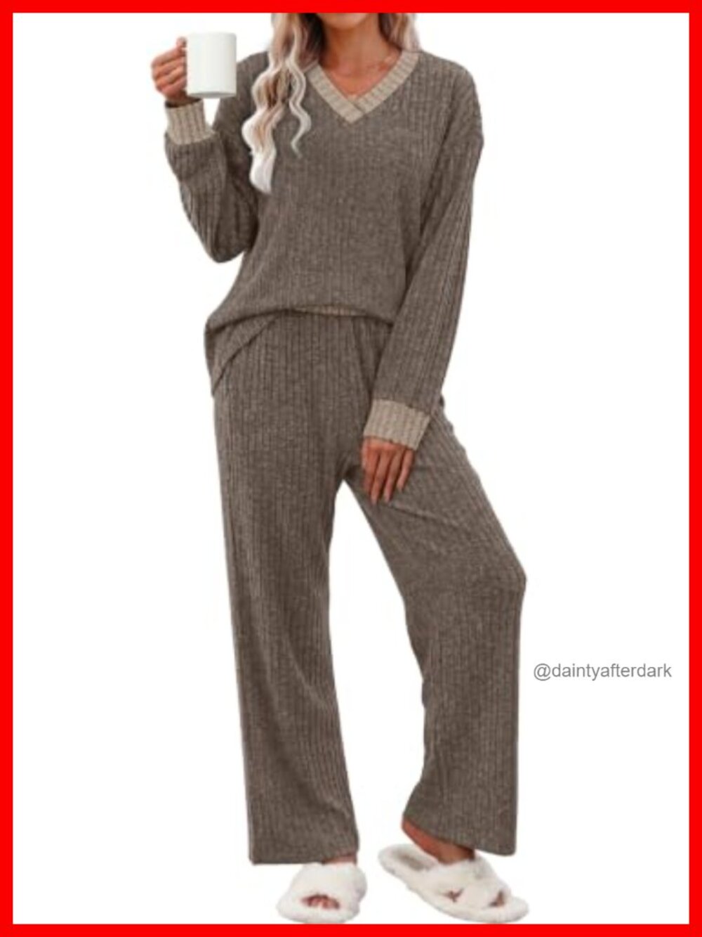 2 Piece Lounge Set Drop Shoulder Top Wide Leg Pant - Picture 4 of 6